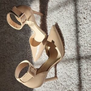 Nude Patent Heels with ankle strap